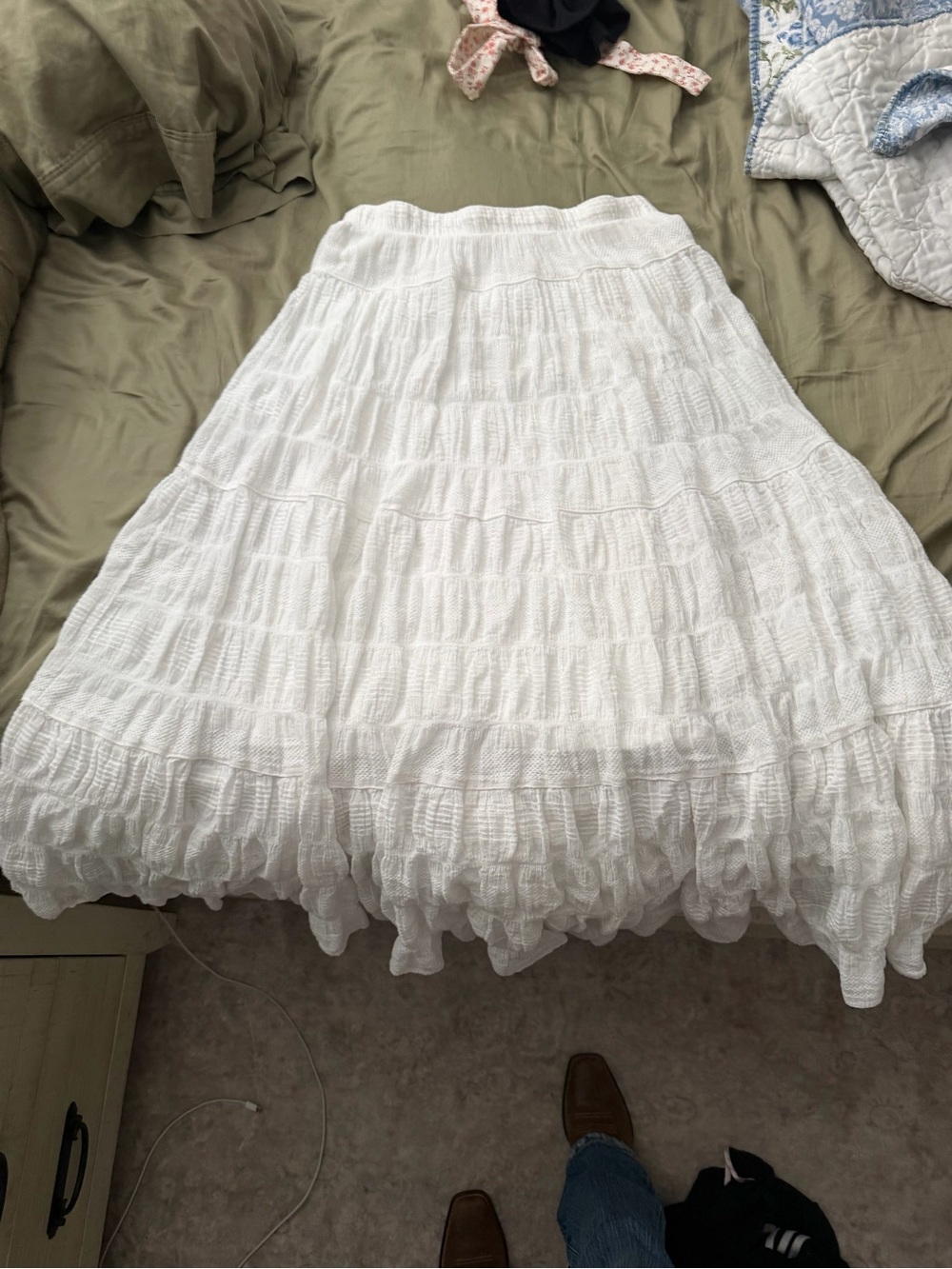 White Tiered Crinkle Maxi Skirt - Lightweight Summer Style